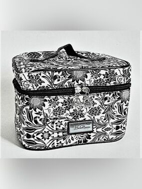 Bella Russo Black White Floral Flower Cosmetic Bag Case